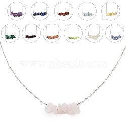 12Pcs 12 Styles Natural Mixed Stone Chip Pendant Necklace Sets, 304 Stainless Steel Cable Chain Necklaces, Stainless Steel Color, 16.65 inch(42.3cm), 1pc/style(NJEW-JN05097)