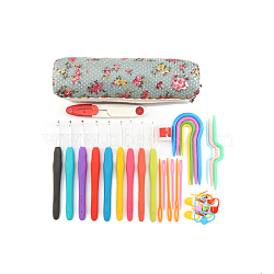 DIY Knitting Tool Kits, including Crochet Hook & Needle, Stitch Marker, Row Counter, Scissor, Flower Pattern Zipper Storage Bag, Mixed Color, Packing: 19x5x7cm(PW23092322426)