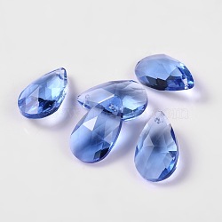 Faceted teardrop, Glass Pendants, Royal Blue, 16x9x6mm, Hole: 1mm(X-GLAA-O008-A01)
