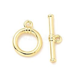 Brass Toggle Clasps, Cadmium Free & Lead Free, Round, Real 18K Gold Plated, Ring: 13.5x10.5x2.5mm, Inner Diameter: 7mm, Hole: 1.4mm, Bar: 18x5x2mm, hole: 1.2mm(KK-G416-27G)