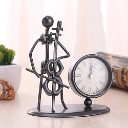 Vintage Iron Clock with Cello Ornaments, for Home Office Desktop Decoration, Black, 135x130mm(PW-WG66304-02)