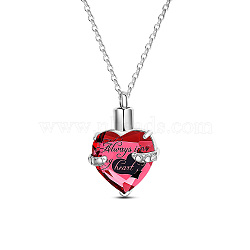 Always in My Heart Urn Pendant Necklace, Heart Cubic Zirconia Ashes Urn Necklace, Memorial Jewelry, Stainless Steel Color, Red, 20.47 inch(52cm)(JN993B)