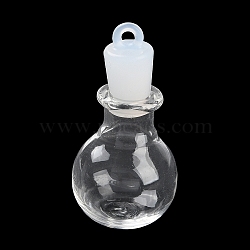 Clear Glass Wishing Bottle Pendants, with Plastic Seal Plug, Round, 35x17.3mm, Hole: 2mm(GLAA-A010-01B)