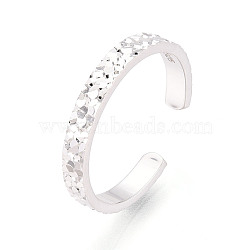 Texture 925 Sterling Silver Open Cuff Rings for Women, with S925 Stamp, Silver, 3mm, Adjustable(STER-N016-53S)