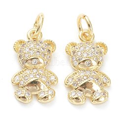 Brass Micro Pave Clear Cubic Zirconia Pendants, Long-Lasting Plated, Bear, Real 18K Gold Plated, 14.5x9x3mm, Hole: 3.5mm(ZIRC-J041-11)