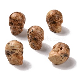 Natural Picture Jasper Beads, Halloween Skull, 11~11.5x8.5~9x11~11.5mm, Hole: 0.9~1mm(G-C038-01F)
