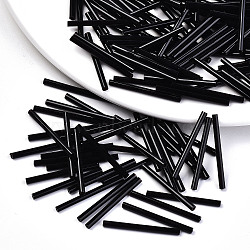 Glass Bugle Beads, Round Hole, Opaque Colours, Black, 30x2.5mm, Hole: 1mm, about 1500pcs/bag(SEED-S043-01A-01)