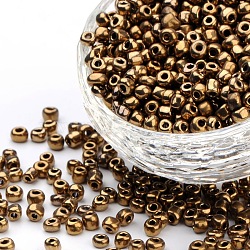 6/0 Glass Seed Beads, Metallic Colours, Red Copper, about 4mm in diameter, hole: 1mm, about 500pcs/50g(X-SDB4mm601)