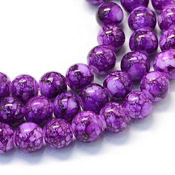 Baking Painted Glass Beads Strands, Round, Dark Orchid, 8.5~9mm, Hole: 1.5mm, about 105pcs/strand