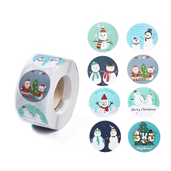 8 Patterns Snowman Round Dot Self Adhesive Paper Stickers Roll, Christmas Decals for Party, Decorative Presents, Colorful, 25mm, about 500pcs/roll
