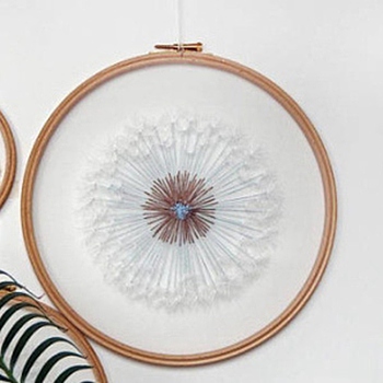 DIY Transparent Fabric Embroidery Kits, with Polyurethane Elastic Fibre and Plastic Frame & Iron Needle & Colored Thread, Dandelion Pattern, 21x20x0.9cm, Inner Diameter: 18cm