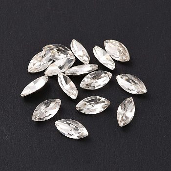 Glass Rhinestone Cabochons, Pointed Back & Silver Back Plated, Horse Eye, Crystal, 8x4x2.5mm