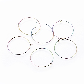 Ion Plating(IP) 304 Stainless Steel Hoop Earring Findings, Wine Glass Charms Findings, Ring, Rainbow Color, 21 Gauge, 34x0.7mm, Inner Diameter: 33mm