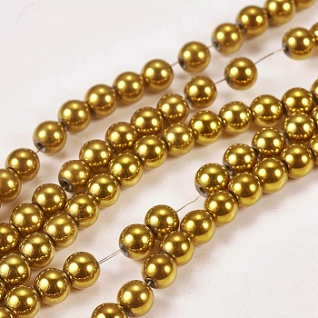 Electroplate Non-magnetic Synthetic Hematite Beads Strands, Round, Grade AAAA, Golden Plated, 4mm, Hole: 1mm, about 100pcs/strand, 16 inch