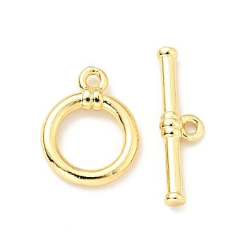 Brass Toggle Clasps, Cadmium Free & Lead Free, Round, Real 18K Gold Plated, Ring: 13.5x10.5x2.5mm, Inner Diameter: 7mm, Hole: 1.4mm, Bar: 18x5x2mm, hole: 1.2mm