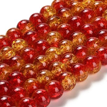 Spray Painted Crackle Glass Beads Strands, Round, Tomato, 10mm, Hole: 1.3~1.6mm, 31.4 inch