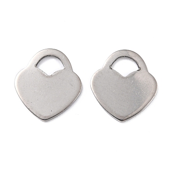 201 Stainless Steel Charms, Heart, Stainless Steel Color, 12x10.5x0.8mm, Hole: 2.7x2.9mm