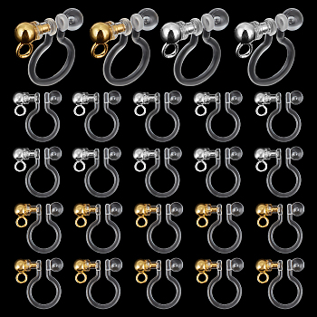 24Pcs 2 Colors Resin with Stainless Steel Clip-on Earring Findings, Components Screw Back Ear Wire Non Pierced Earring Converter, with Vertical Loops, Golden & Stainless Steel Color, 11x10x3mm, Hole: 1.5mm, 12pcs/color