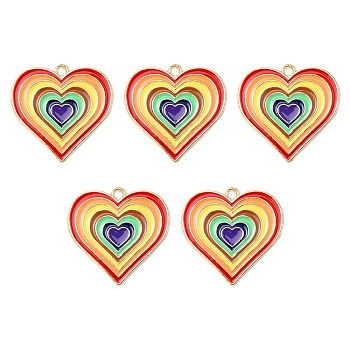 Alloy Pendants, with Enamel, Heart Charm, Colorful, 25x26x1.5mm, Hole: 1.8mm