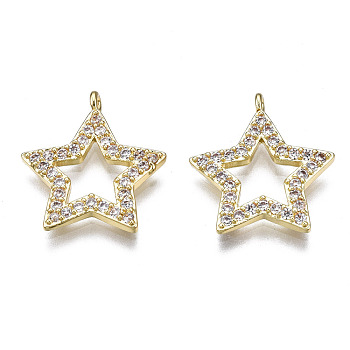 Brass Micro Pave Clear Cubic Zirconia Pendants, Star, Golden, 16x14.5x1.5mm, Hole: 1mm