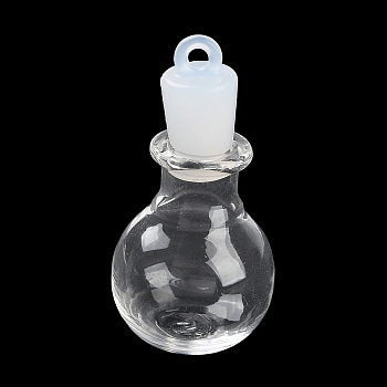 Clear Glass Wishing Bottle Pendants, with Plastic Seal Plug, Round, 35x17.3mm, Hole: 2mm