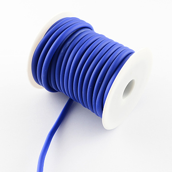 Synthetic Rubber Cord, Hollow, with White Plastic Spool, Dark Blue, 5mm, Hole: 3mm, about 10.93 yards(10m)/roll