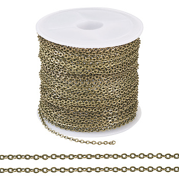 Brass Coated Iron Flat Cable Chains, Soldered, with Spool, Flat Oval, Antique Bronze, 2x1.5x0.3mm, about 32.81 Feet(10m)/Roll