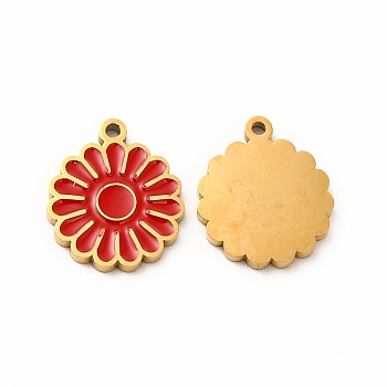 Ion Plating(IP) 304 Stainless Steel Enamel Charms, Daisy, Red, 14x12x1mm, Hole: 1.2mm