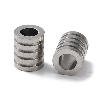 303 Stainless Steel Beads, Large Hole Beads, Grooved Column, Stainless Steel Color, 12x10mm, Hole: 6mm