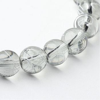 Drawbench Transparent Glass Round Beads Strands, Spray Painted, Light Grey, 8mm, Hole: 1.3~1.6mm, about 100pcs/strand, 31.4 inch