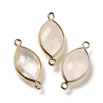 Natural Quartz Crystal Faceted Connector Charms, Rock Crystal, Rack Plating Brass Horse Eye Links, Golden, 25x11.5x5.5mm, Hole: 1.6mm