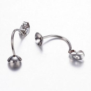 304 Stainless Steel Stud Earring Settings, Stainless Steel Color, Tray: 5mm, 23x6x3mm, Pin: 1mm