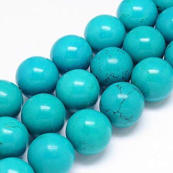 Natural Magnesite Round Bead Strands, Dyed & Heated, Medium Turquoise, 25mm, Hole: 2mm, about 16pcs/strand, 15.55 inch