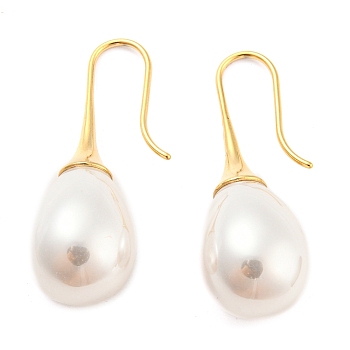 Plastic Pearl Teardrop Dangle Earrings, 304 Stainless Steel Earrings, Real 14K Gold Plated, 36x13mm
