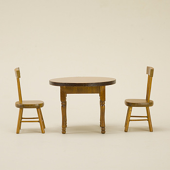 Miniature Wood Table & Chair Set, for Dollhouse Accessories, Pretending Prop Decorations, Peru, 90x90x62mm