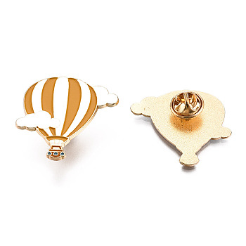 Hot Air Balloon with Cloud Enamel Pin, Light Gold Plated Alloy Badge for Backpack Clothes, Nickel Free & Lead Free, Goldenrod, 32.5x33mm, Pin: 1.2mm