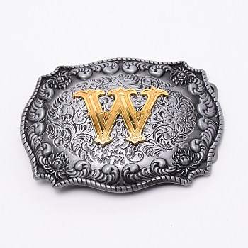 Alloy Smooth Buckles, Belt Fastener, Floral Pattern & Letter W, Gunmetal & Golden, 77x104x18mm