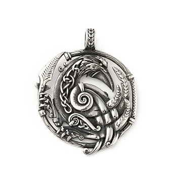 304 Stainless Steel Pendants, Punk Odin Hollow Crow, Antique Silver, 47.5x38x7mm, Hole: 5.5x4.5mm