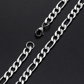 Men's 304 Stainless Steel Figaro Chain Necklaces, with Lobster Claw Clasps, Faceted, Stainless Steel Color, 19.9 inch(50.5cm), 7mm