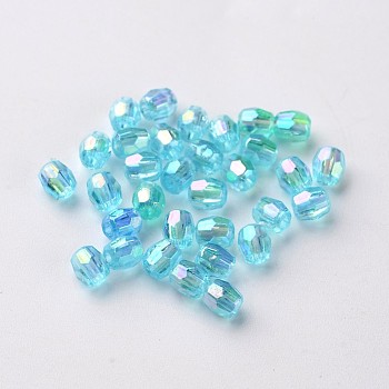 AB Color Plated Eco-Friendly Transparent Acrylic Barrel Beads, Faceted, Turquoise, 4x4mm, Hole: 1mm, about 13333pcs/500g