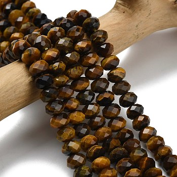 Natural Tiger Eye Beads Strands, Faceted, Rondelle, Yellow, 8x5.5mm, Hole: 1.2mm, about 69pcs/strand, 15.16''(38.5cm)