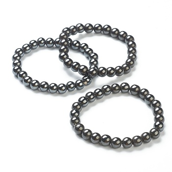Synthetic Non-magnetic Hematite Beaded Stretch Bracelets, Round, Beads: 8~8.5mm, Inner Diameter: 2-1/8 inch(5.5cm)