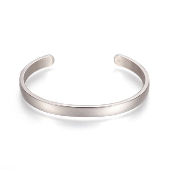 304 Stainless Steel Cuff Bangles, Stainless Steel Color, 2-1/4x1-5/8 inch(5.7x4cm), 4mm