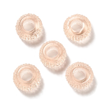 Transparent Resin European Beads, Large Hole Beads, Textured Rondelle, PeachPuff, 12x6.5mm, Hole: 5mm