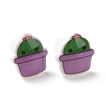 Acrylic Cute Plants Stud Earrings with Plastic Pins for Women, Crown Pattern, 12x11mm, Pin: 1mm