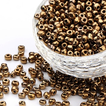 6/0 Glass Seed Beads, Metallic Colours, Red Copper, about 4mm in diameter, hole: 1mm, about 500pcs/50g