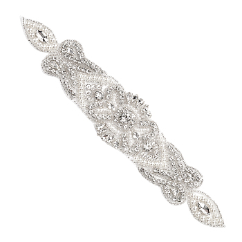 Flower Pattern Hotfix Rhinestone, Glass Crystal Rhinestone Applques, for Bridal Dress, Sash, Belt, Crystal, 253x51x8mm