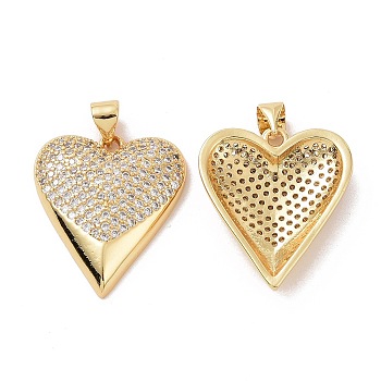 Brass Micro Pave Cubic Zirconia Pendants, Heart Charm, Real 18K Gold Plated, Clear, 23x20x4mm, Hole: 3.5x4mm