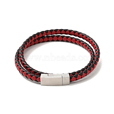 Microfiber Leather Braided Double Loops Wrap Bracelet with 304 Stainless Steel Magnetic Clasp for Men Women(BJEW-C021-08-P)-2