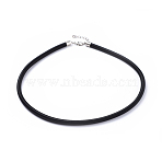Silk Necklace Cord, with Brass Lobster Claw Clasp and Extended Chain, Platinum, Black, 18 inch(X-R28ER021)